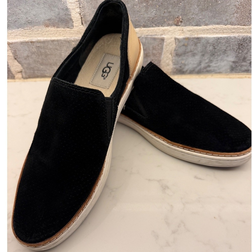 UGG Jass Black Perforated Suede Slip On Sneakers Leather Heel Loafers Womens 8